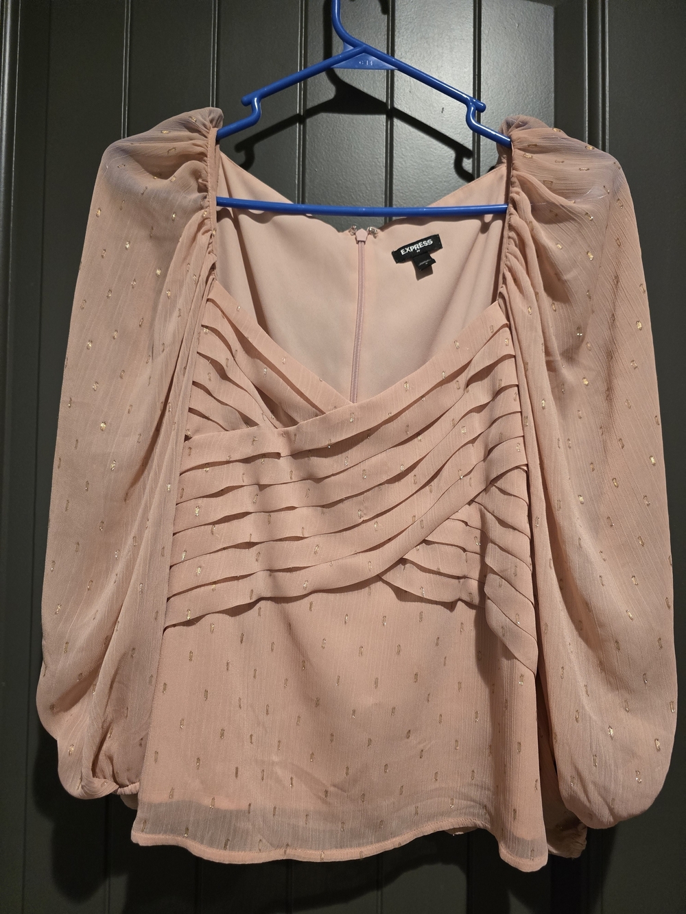 Express Blush Pink Puff-Sleeve Blouse with Gold Lurex Accents